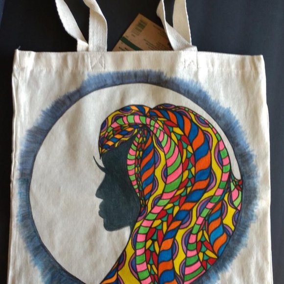 Handmade Painted Tote Bag with Lady with Rainbow Hair Silhouette Art Artisan - Picture 7 of 16
